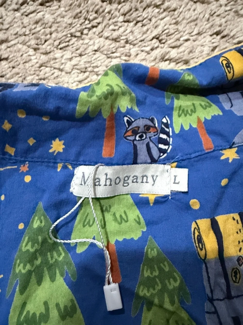 Blue Printed Women’s Pajama Set - Cozy Camping Motif